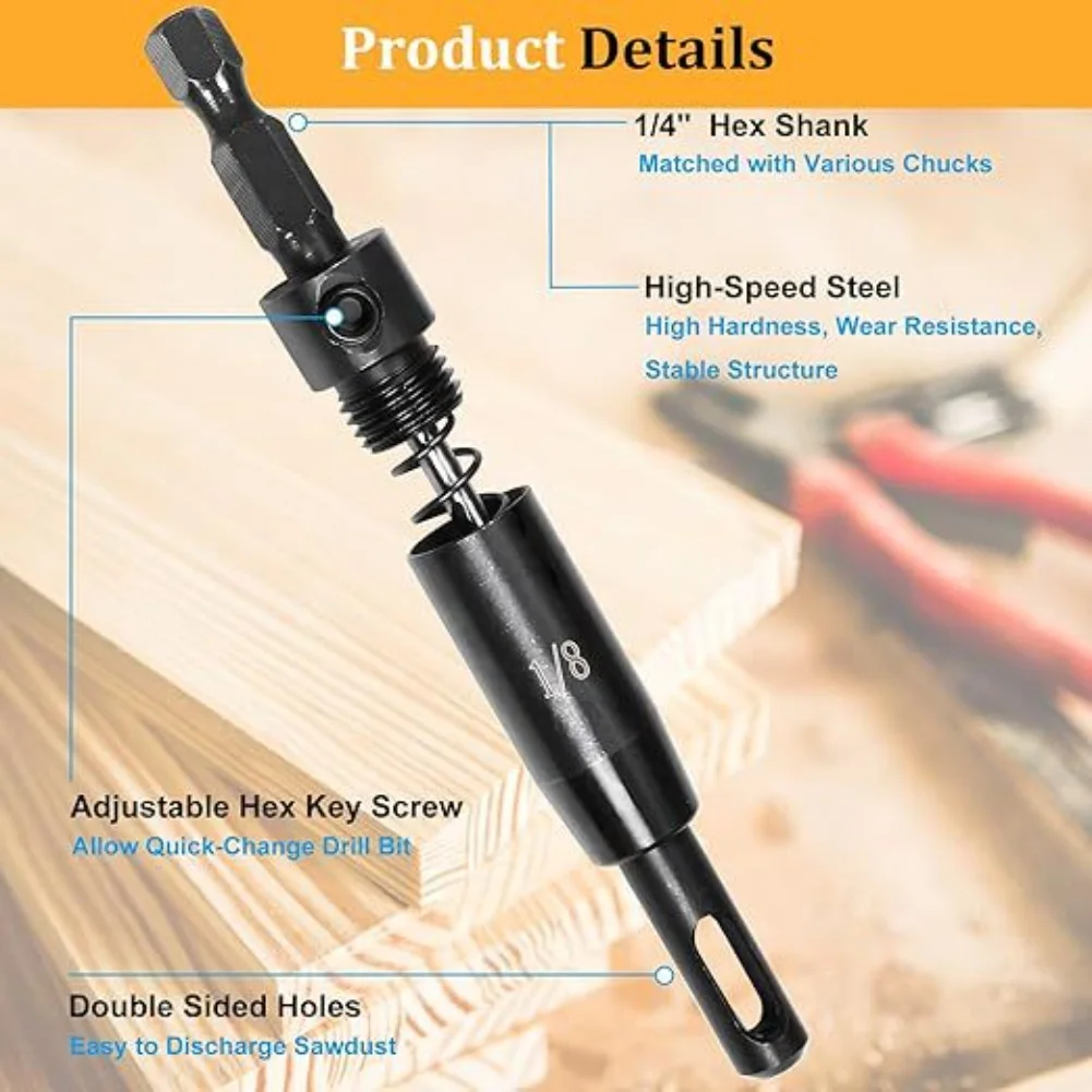 

Набор самоцентрирующихся сверл, 3 шт., с корпусом из углеродистой стали и шестигранным ключом для быстрой замены бит по дереву и металлу.