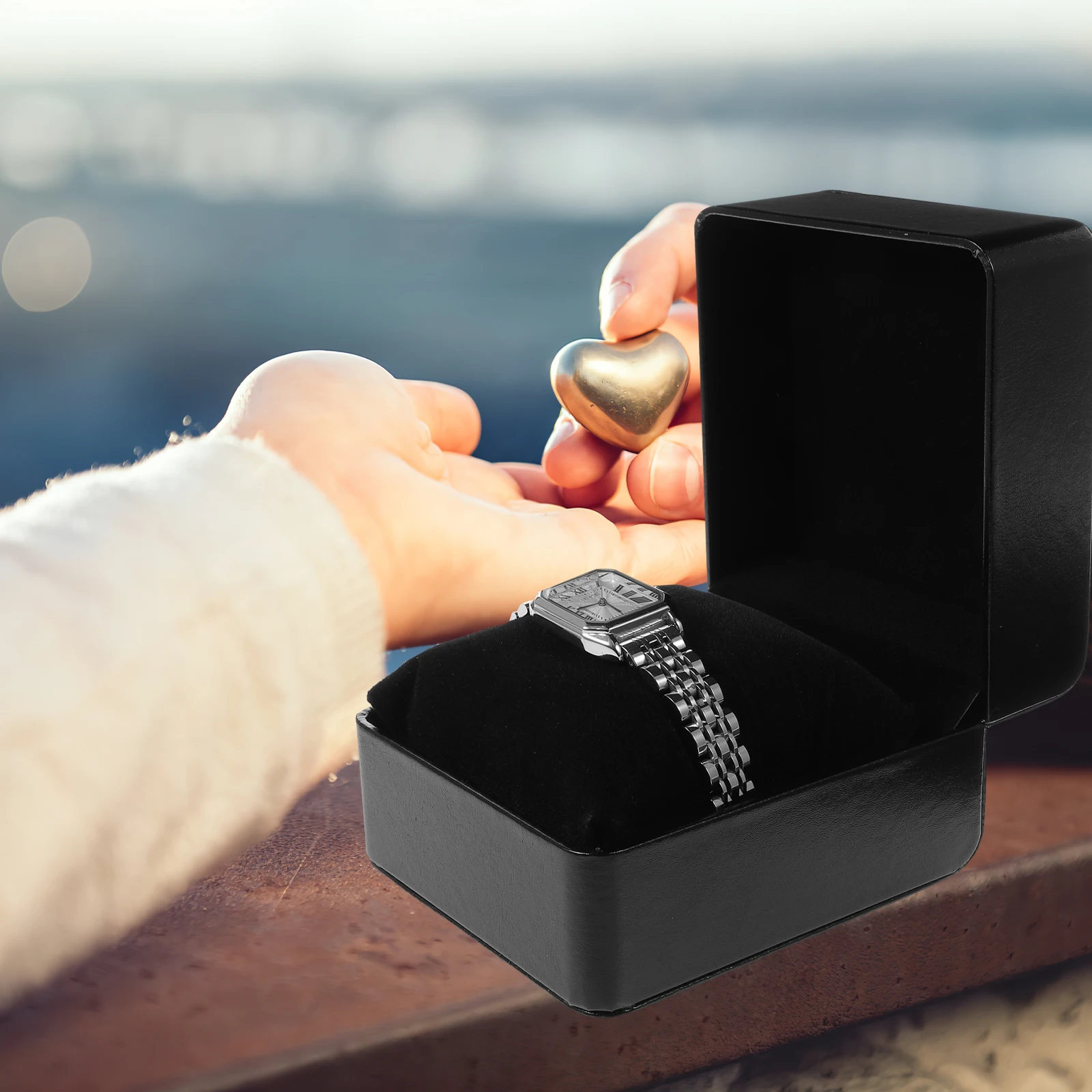 Caja de regalo para reloj Simple, cubierta elástica de PU, caja de almacenamiento para reloj de pulsera, caja de embalaje de joyería