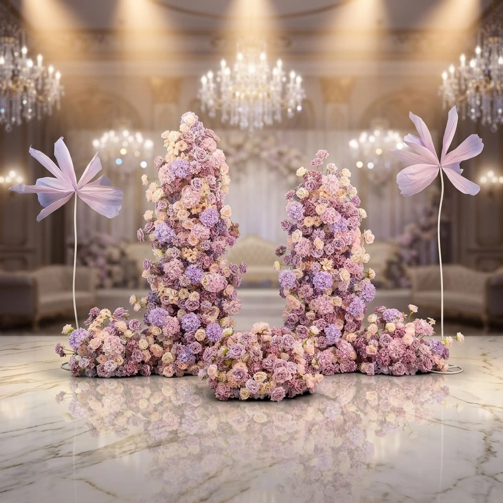 DA101 Pink&Purple Artificial Flower Arrangement Runner Row for Wedding Stage Backdrop Arch for Birthday Event Baby Shower Decor