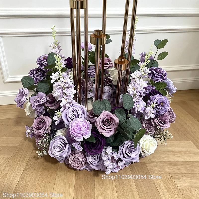 Künstlicher blau-weißer Rosen-Hyazinthen-Kranz, luxuriöse Hochzeits-Tischdekoration, Blumenarrangement, Party-Requisiten, 23,62/19,68 Zoll – Detail 6