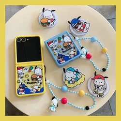 Cute Cartoon Sanrio Pochacco Magnetic Grip Holder Magsafe Wireless Charge Phone Case For Samsung Galaxy Z Flip 6 5 Cover