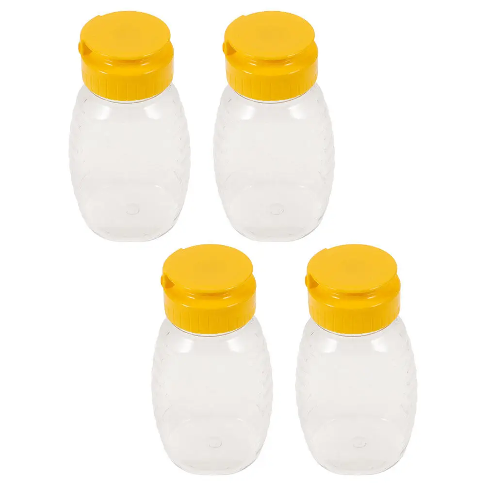 4Pcs Leak-Proof Honey Squeeze Bottles Clear Refillable Condiment Dispenser for Maple Syrup Ketchup Mustard Salad Dressing Travel