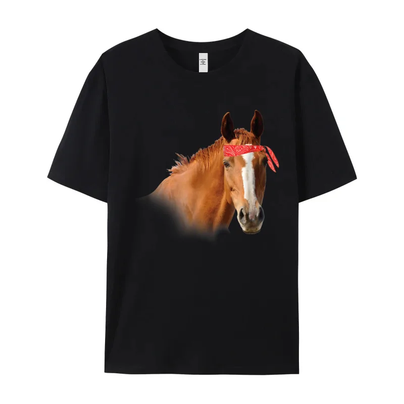 Horse Bandana T Shirt for Premium Cotton Mens Short Sleeve Tops & Tees Classic Christmas T-Shirt Discount Round Neck T Shirts