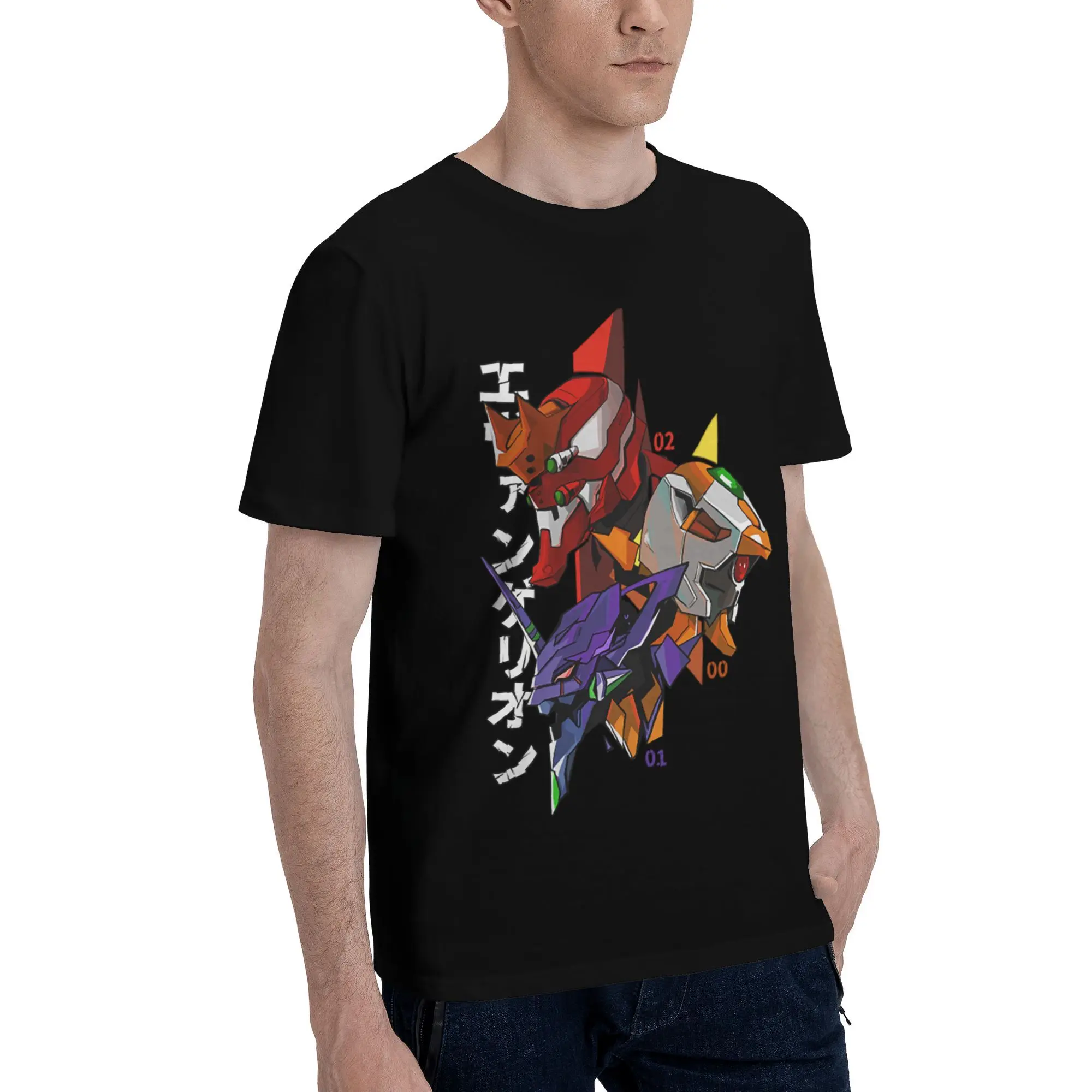 Kaus Evangeliones Manga Lucu Kustom Kaus Lengan Pendek Pria Atasan Kaus Cetak 100% Katun Kaus Slim Fit Merchandise
