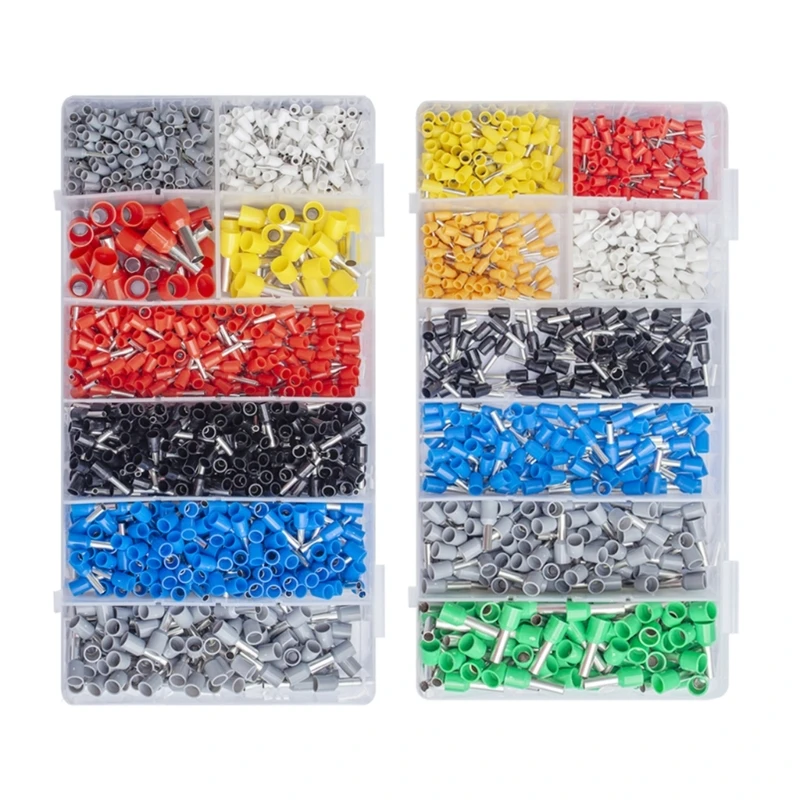 

1200Pcs Assorted Electrical Terminals Insulated Cable Connectors Wire Crimp E1008 E7508 E0506 E0508 E1508 E2508 4009