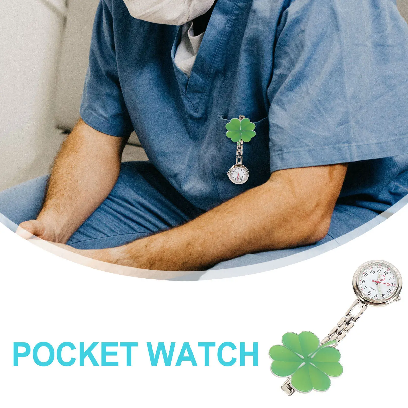 1Pcs Modern Pocket Watch for Nurses Elderly Alloy Construction Waterproof Style Portable Clip-on Timekeeper Four Leaf