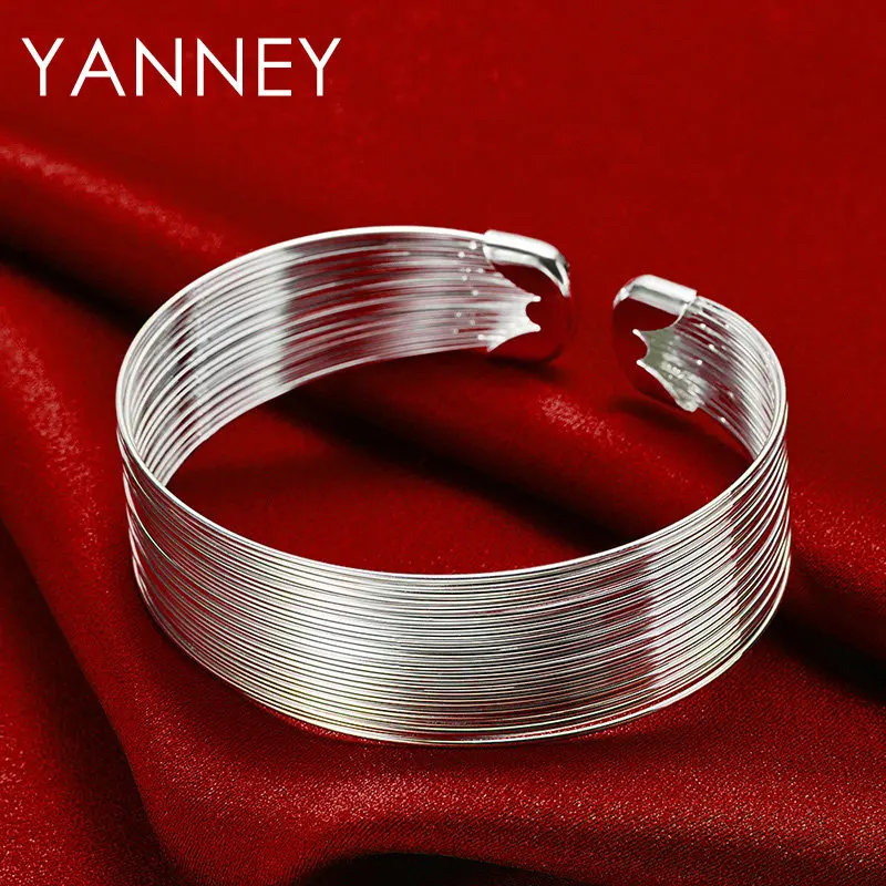 

Real 925 Sterling Silver Exquisite Classic Multi Circle Opening Bangle Bracelet For Women Men Fashion Punk Jewelry Wedding Gifts