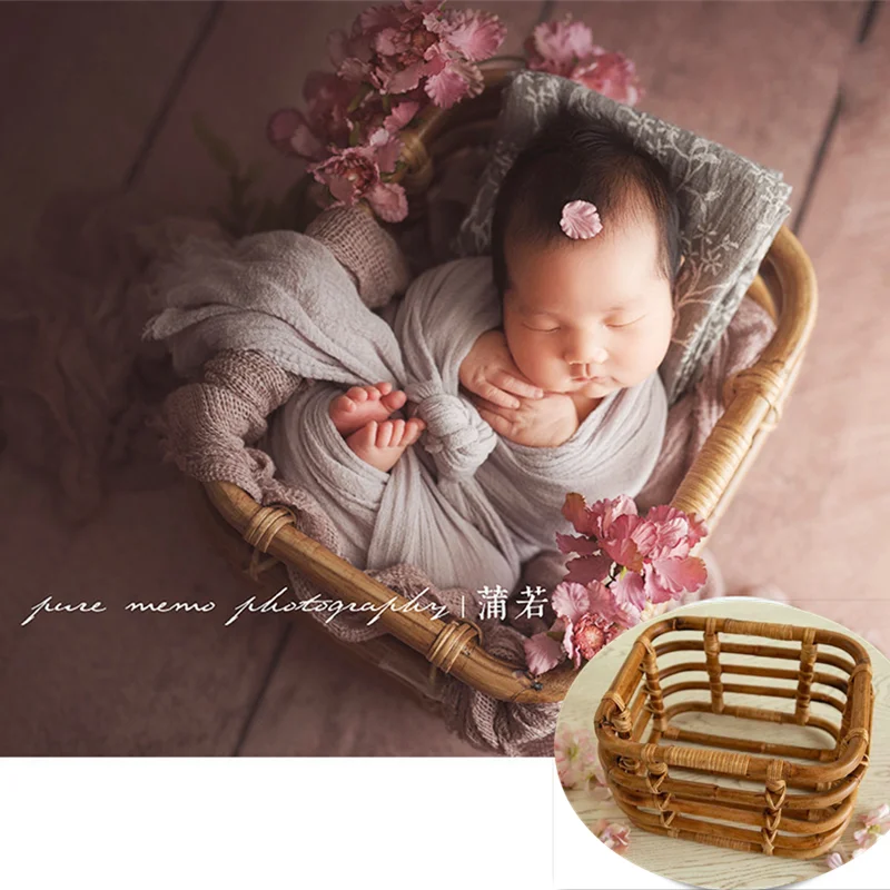 

2023 Newborn Photography Props Girl Handmade Retro Woven Basket Fotografie Accessorie Studio Baby Photo Shoot Bed Backdrop Chair