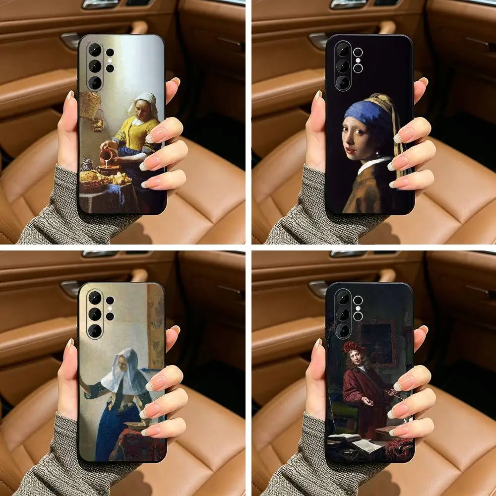 Johannes Vermeer Art Black Soft Silicone Phone Case for Samsung Ultra S25, S24, S21, S22, S23, S30, Plus, FE, Lite