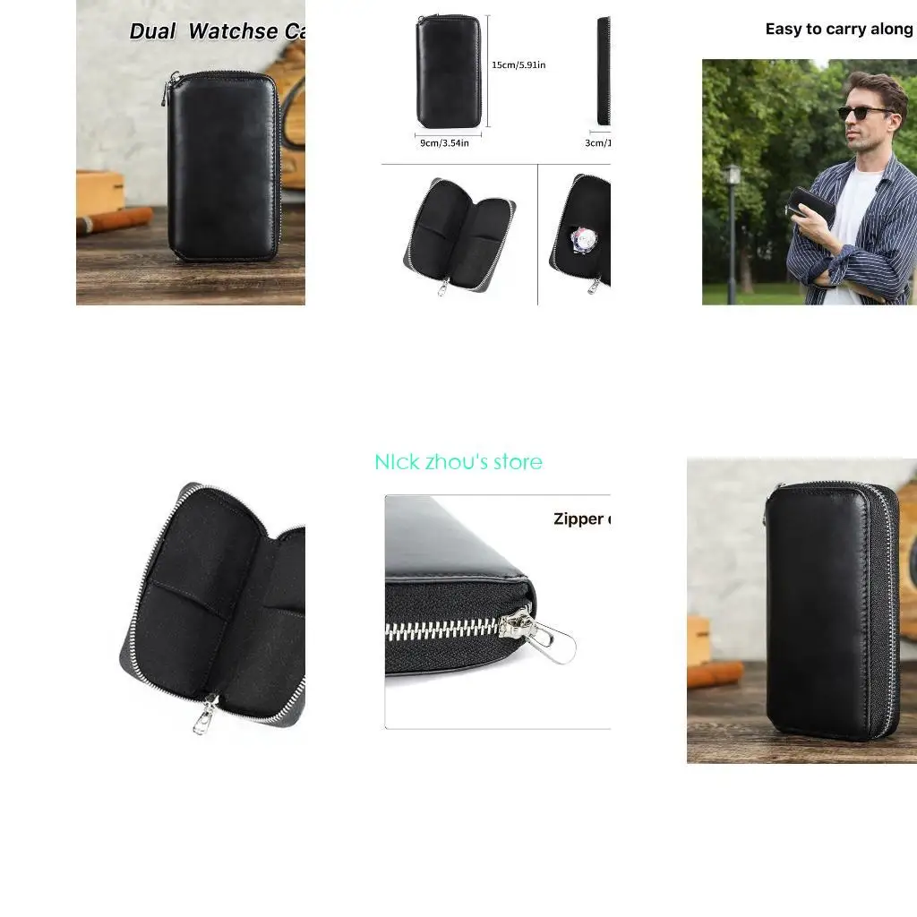 

E15E Genuine Leather 2 Pcs Watch Cowhides Two Slots Watches Case Portable Jewelry Accessory Storage Bags Boxes
