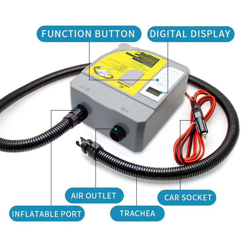 KOETSU 전기 에어 펌프 패들 보드 카약 서핑보드 자동차 부스터 인플레이터/디플레이터 펌프 12V 130와트 공기압 17PSI 자동차용
