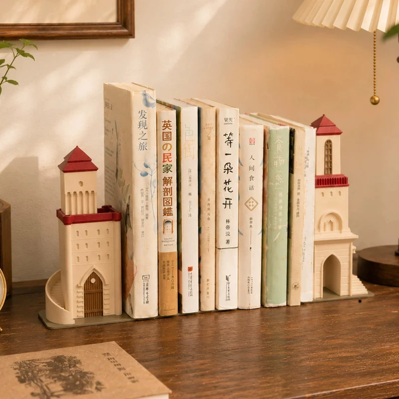 European Castle Bookends,Vintage Tower Building Book Holder,Creative Fairy Tale Book Stopper Desktop Decor Ornament Crafts,Gift
