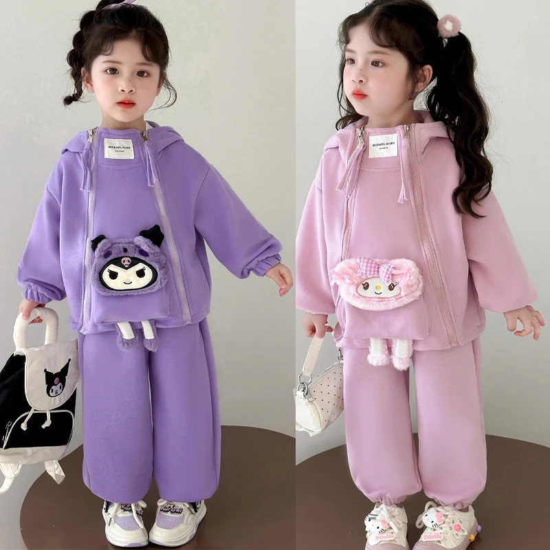 

My Melody Kuromi Child Suit Sanrios Spring Autumn New Sports Cartoon Leisure Children's Clothing Long Sleeves Trousers