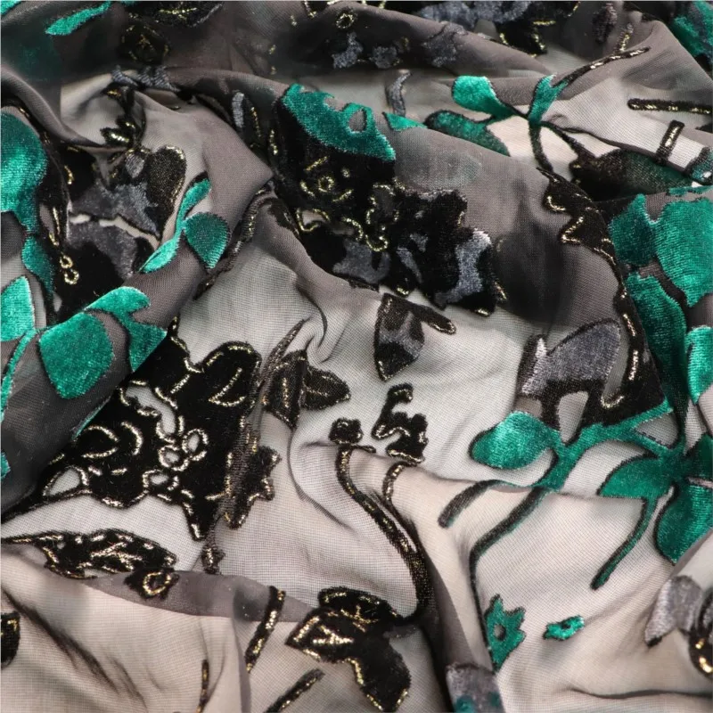 

Woven velvet brocade viscose printed rose-patterned embroidered and burned flower cheongsam fabric nightgown dress