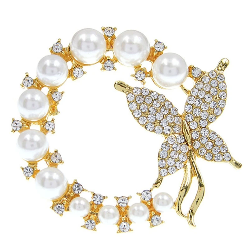 Pearl And Rhinestone Fashion Circle Brooches For Women Baroque Trendy Elegant Butterfly Brooch Pins Party Wedding Gifts