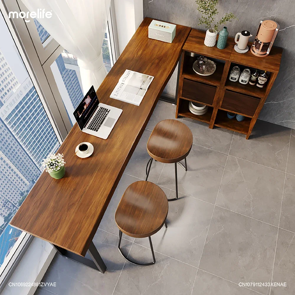 Creative Solid Wood Cushion Bar Chairs Iron Bracket Counter Stools Island Table Dining Chair Kitchen High Legged Stool Furniture