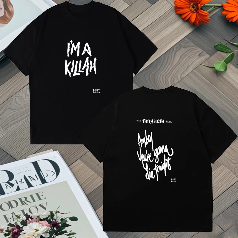 

Lady Gaga The Mayhem Ball Tour 2026 T Shirt Loose Fashion Oversized Tee shirt Men Women Cotton Hip Hop Short Sleeve T-shirts