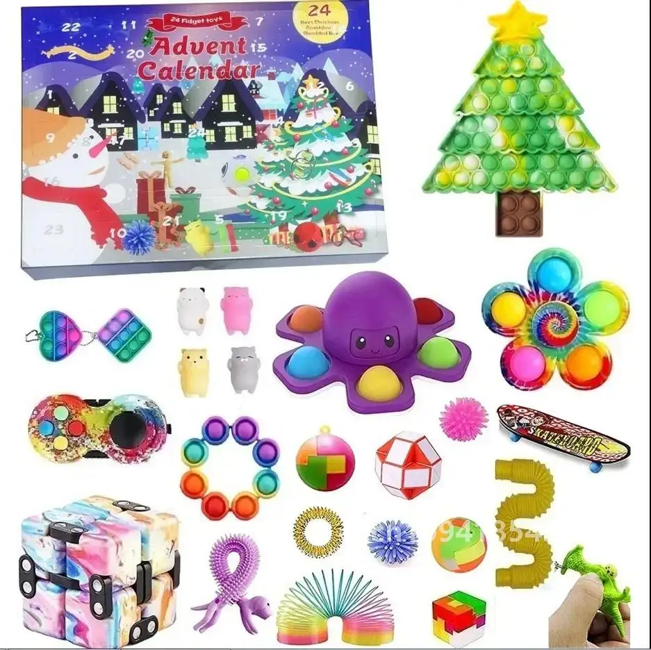 24DAys Christmas Advent Countdown Calendar Fidget Toys Kit Stress Relief Squeeze Toys Pack Christmas Tree Squishy Kids Toys