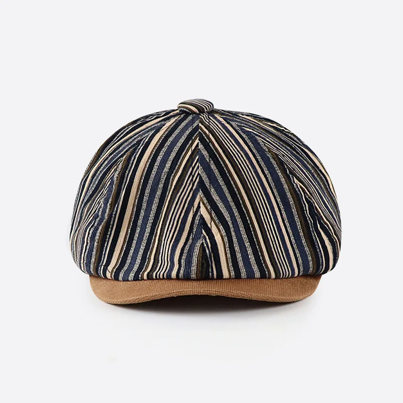 

Striped Octagonal Cap Women's New Newsboy Cap Retro Men's Casual Painter Personalized Minority Hat Manufacturer