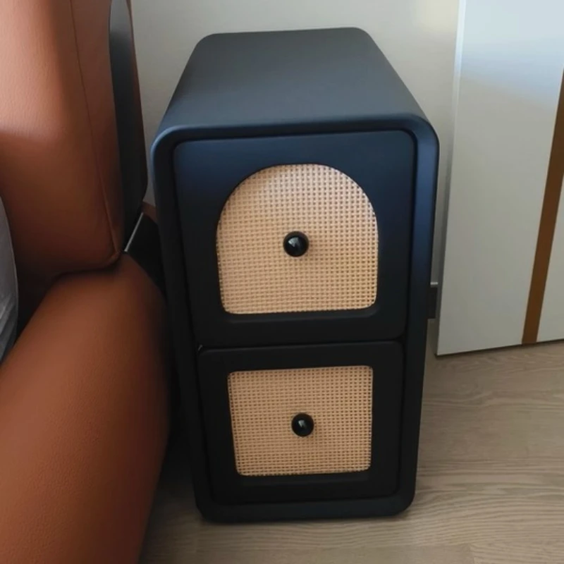 

Rattan Weave Nightstand Ultra Slim Solid Wood Bedside Table Space Saving Mini Cabinet for Bedroom Compact Storage with Drawer