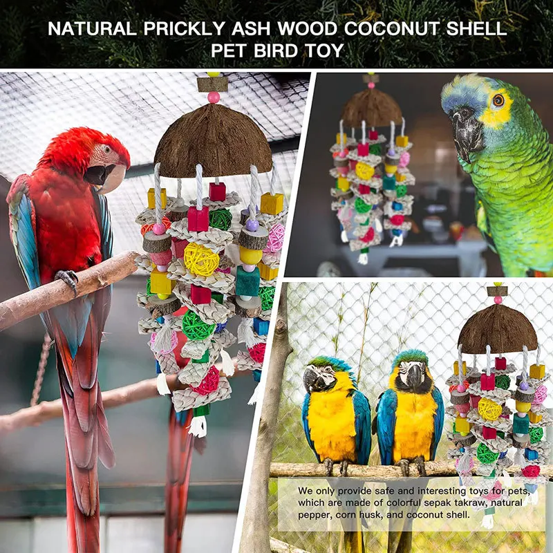 Large parrot nibbling toy in parrot toys Coconut shell Sichuan pepper wood corn vine ball bird skewer toy