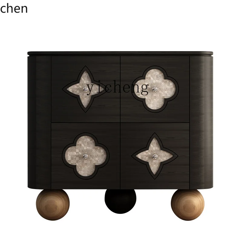 YFY  Lucky Four-Leaf Clover Sideboard Cabinet Solid Wood Storage Cabinet Storage Cabinet Black Furniture