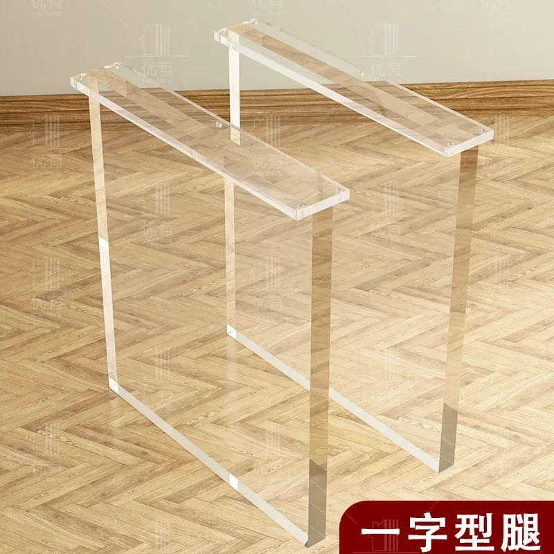 Acrylic table legs custom dining table with pulley cylindrical suspension transparent plate rock slab island platform support le