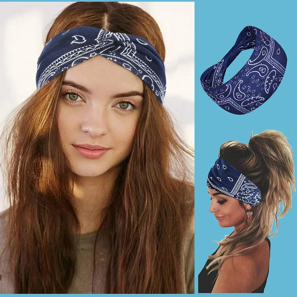 

3pcs Fashionable Bohemian Style Wide Headband,Elastic Turban Head Wrap Non-Slip Hair Bands for Sport Yoga & Running