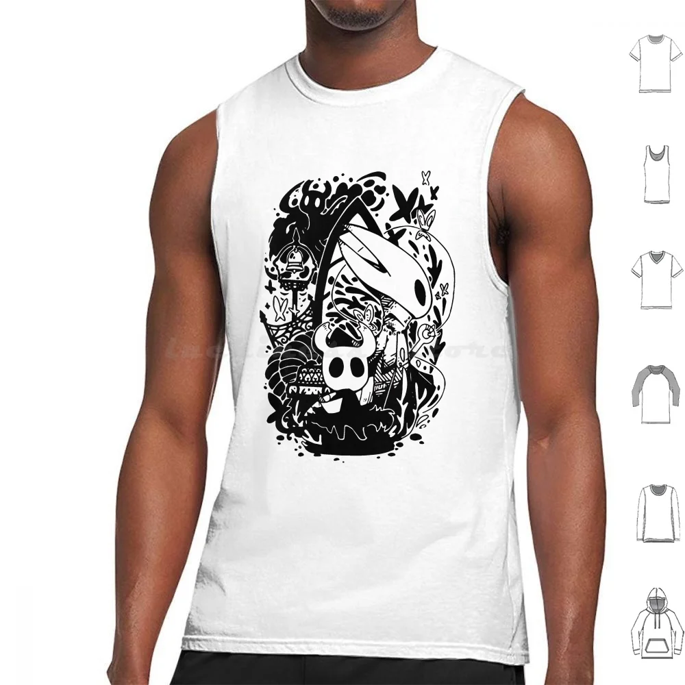 White Classic Art Hollow Knight Funny Game Tank Tops Print Cotton Hollow Knight Single Player Action Adventure