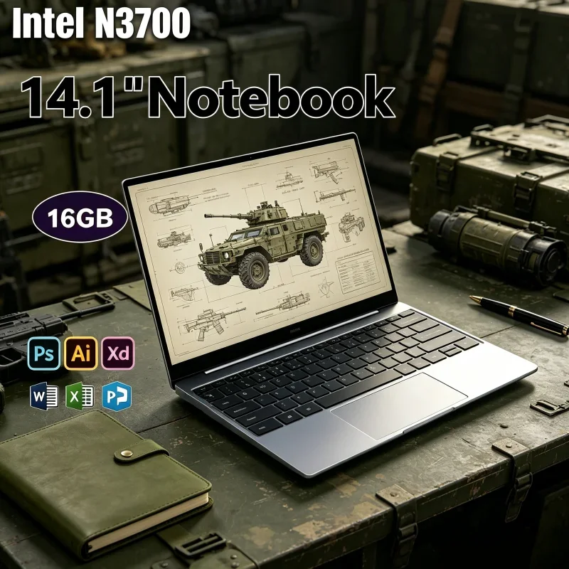 

Daily Office Ready 14.1 Inch Lightweight Notebook Intel N3700, 16GB/32GB RAM with Full Windows 11 Operating System Compact