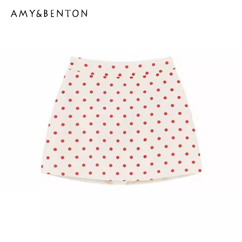 

French Design Red Polka Dot Women's Skirt 2026 Spring Summer New Sweet Cute High-waisted Versatile A-line Short Skirts Ladies