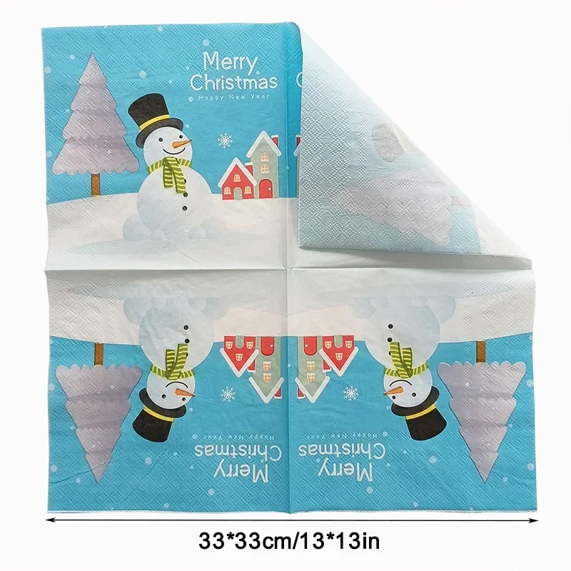 20pcs/Pac 33*33cm 2-Ply Christmas Snowman Printed Napkins Party Decoration Paper Wholesale Household Napkins Paper Placemats New