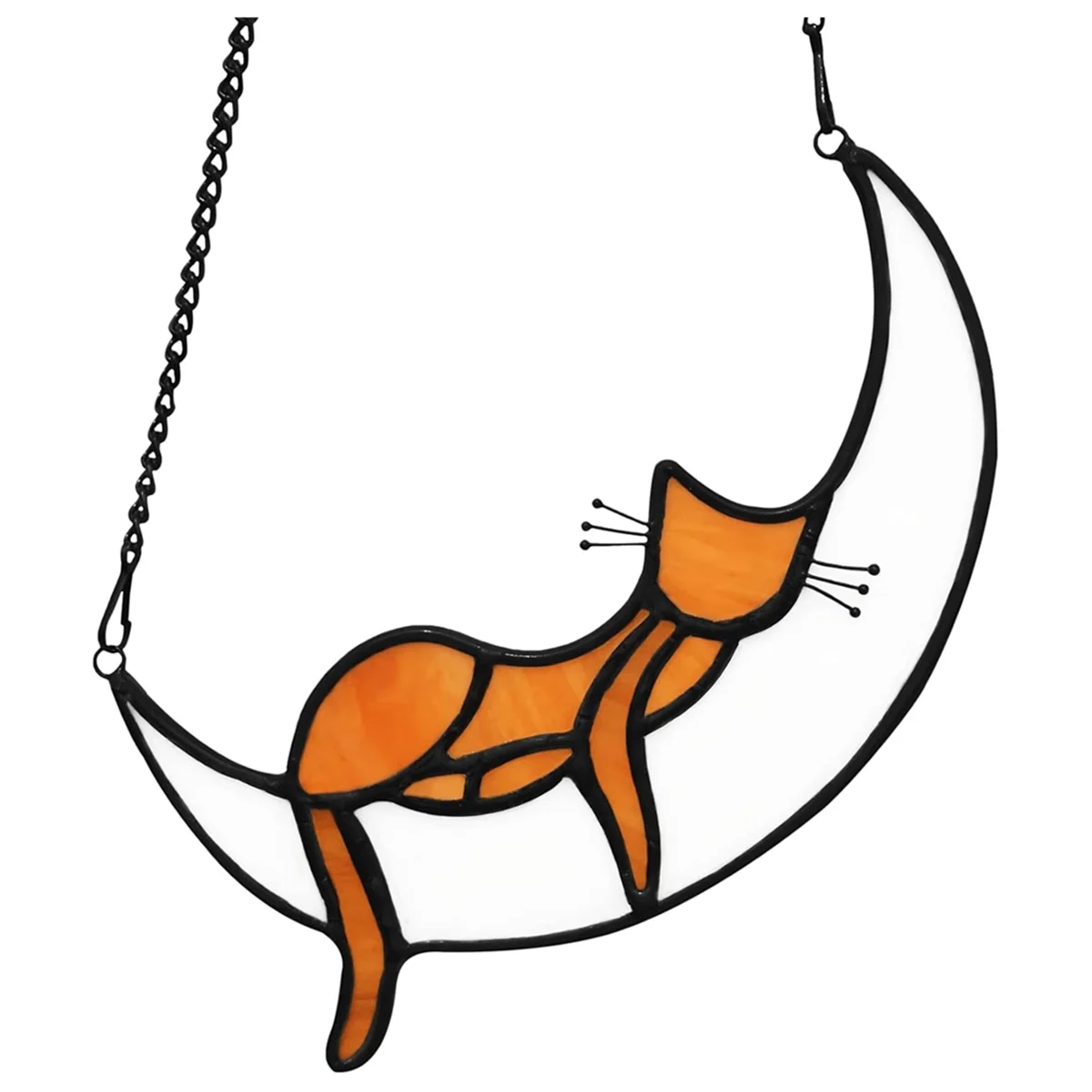 Orange Cat Decor Gifts for Cat Lovers, Stained Glass Window Hangings Sleeping Cat Suncatcher for Window