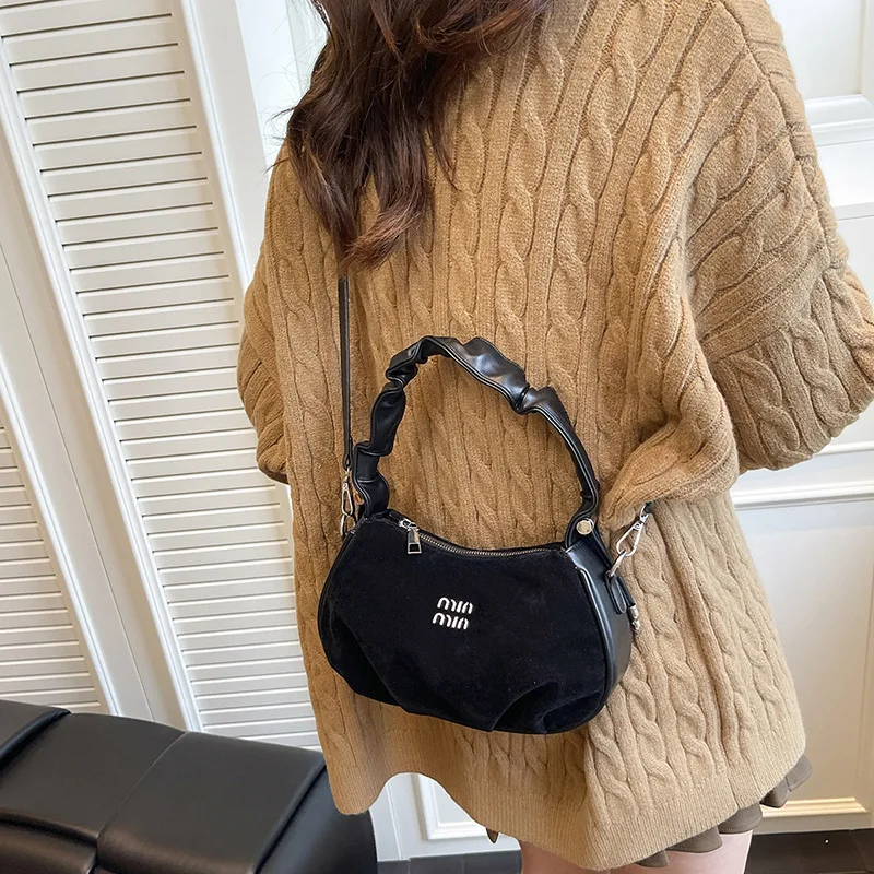 

2025 A/W Embroidery Bucket Bag for Women, Vintage Corduroy Multi-way Shoulder Crossbody Purse, Retro Chic Small Bag for Dating