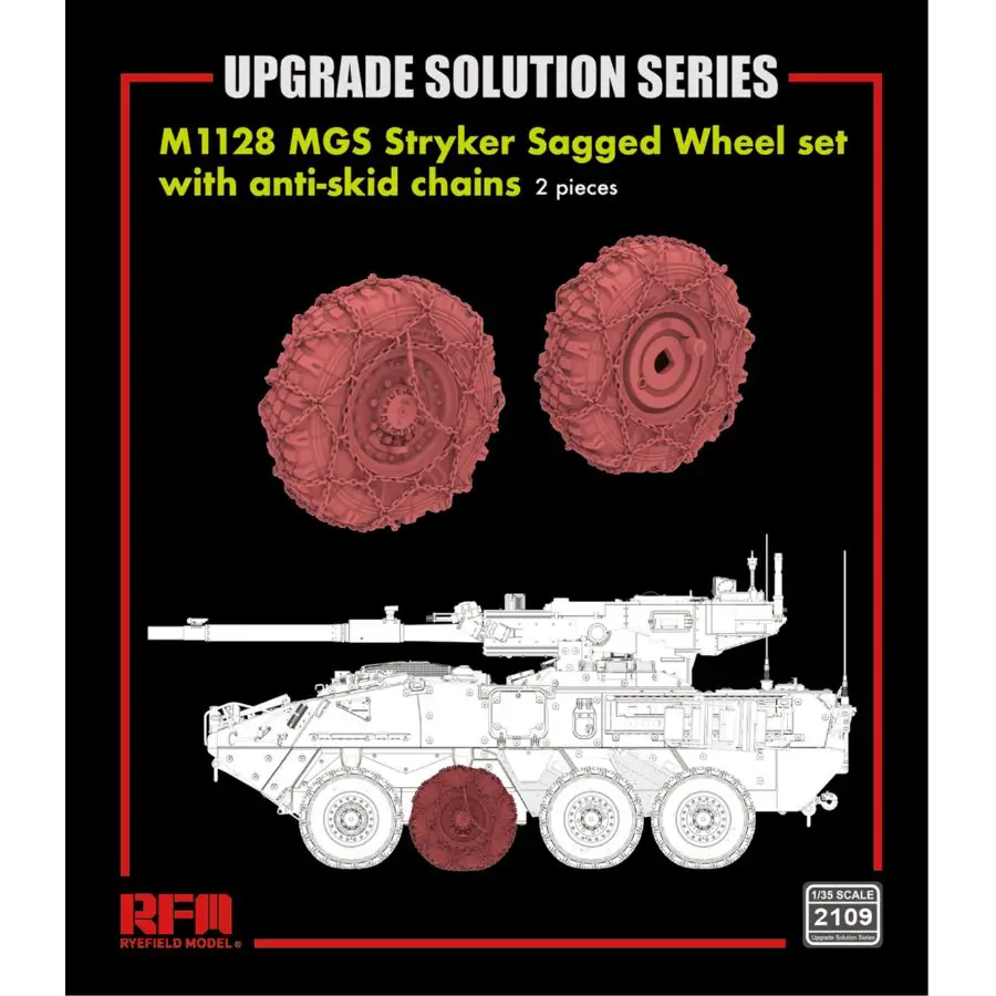 5148 1/35 M1128 MGS Stryker después de 2010 con kit de modelo de engranaje MILES + juego de ruedas hundidas 2109 con cadenas antideslizantes (2 piezas) FIELD RINGO