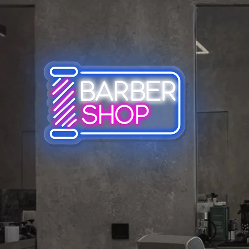 Letrero de luz de neón para barbería, iluminación de neón para corte de pelo, lámpara de decoración con logotipo de peluquería, interruptor de ajuste de brillo