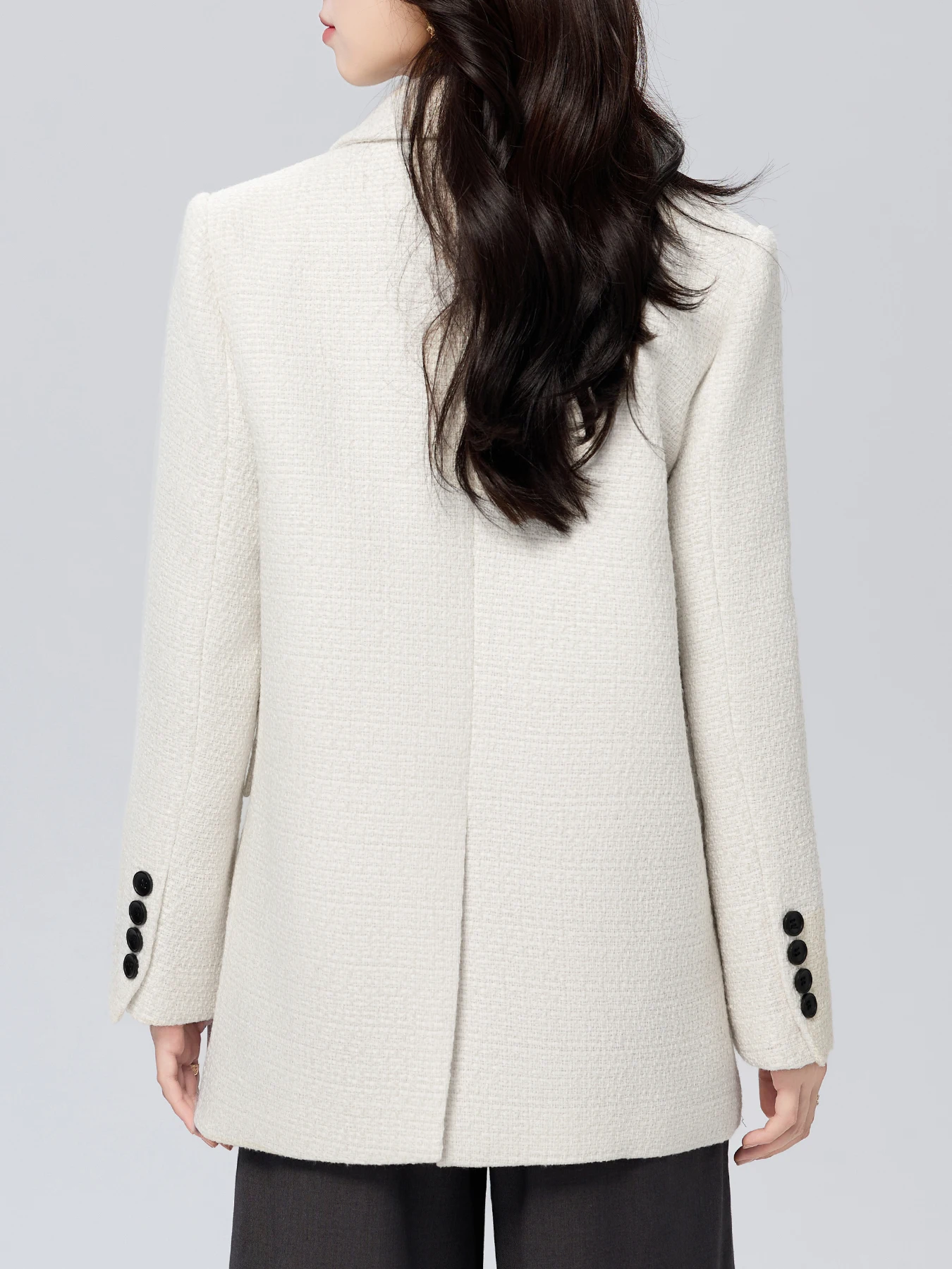 ウール混紡無地ピークドラペルブレザーダブルブレストルーズ長袖スリムプロフェッショナル万能スーツジャケット