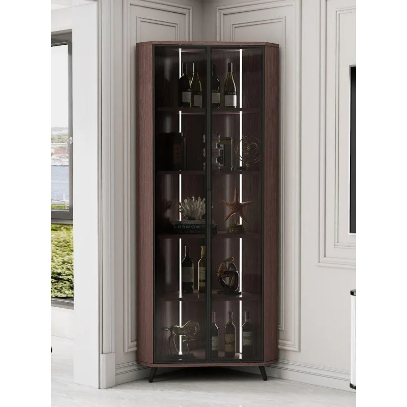 Corner Cabinet with Light Solid Wood Living Room Corner Corner Cabinet Display Bookcase Storage Triangle Cabinet Dining