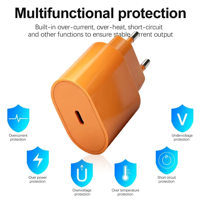 20W EU Type C Phone Charger Plugs for iPhone 17 ProMax Quick Charging Wall Charger Block for IPhone 16 15 14 13 12 11 10 9 8