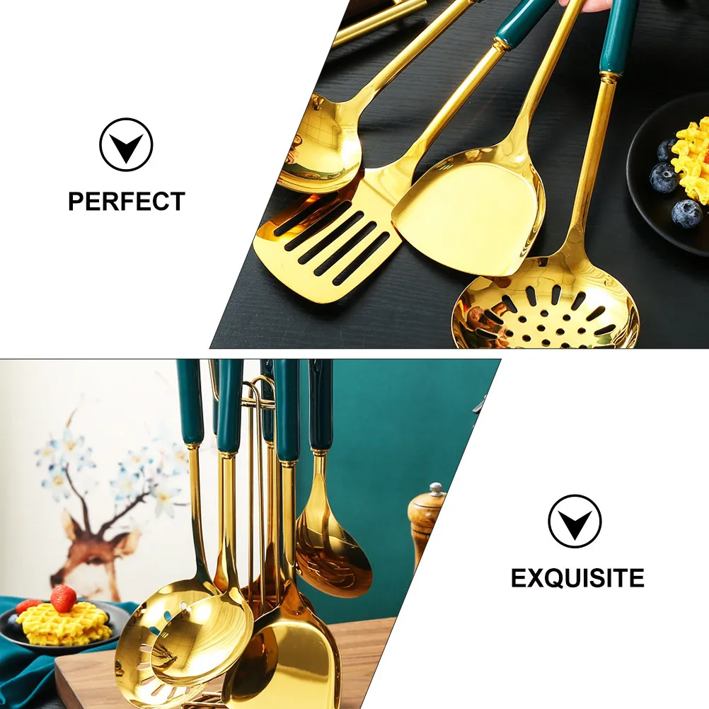 1Set Stainless Steel Kitchen Utensils Set Heat Resistant Ceramic Enhanced Safe Cookware for Home Cooking Baking Non Stick Pans