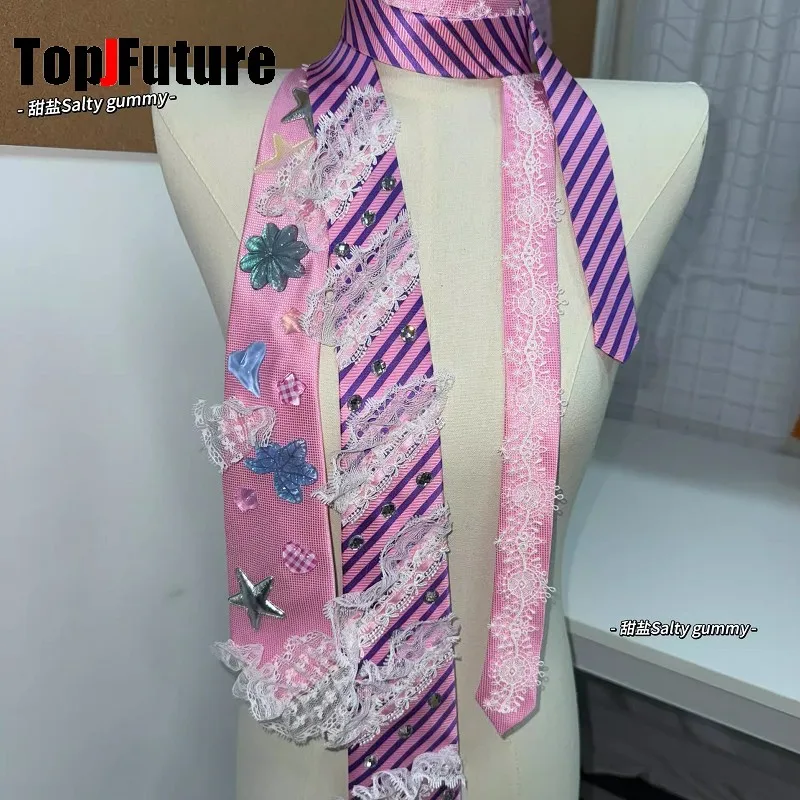 Women Punk Y2K Girl Gothic Lolita Lazy Versatile Sweet Lolita Personality JK Ruffle Lace Tie Scarf  Adjustable Lovely Star Ties