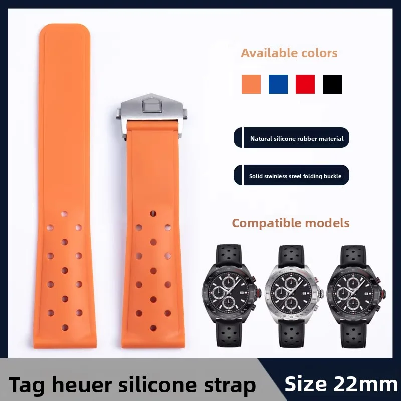 For TAG Heuer 22mm Rubber Watchband CARRERA AQUARACER Monaco F1 Men Silicone Strap Sports Waterproof Bracelet Black Blue Orange