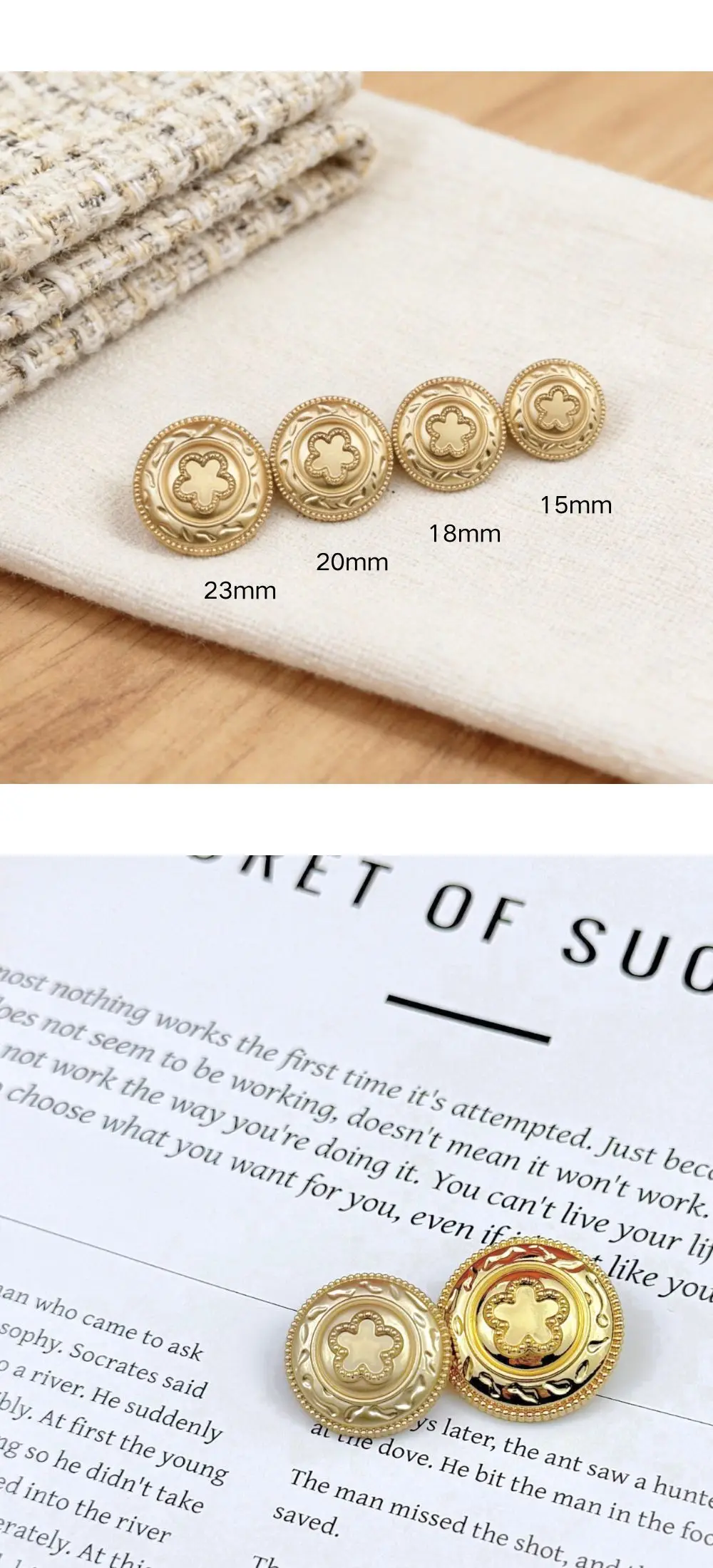 10 Stück Metallknöpfe, Bekleidungszubehör, Blumenmuster, hochwertige Knöpfe, DIY-Bastelmaterial, Nähzubehör, runde Knöpfe. – Detail 3