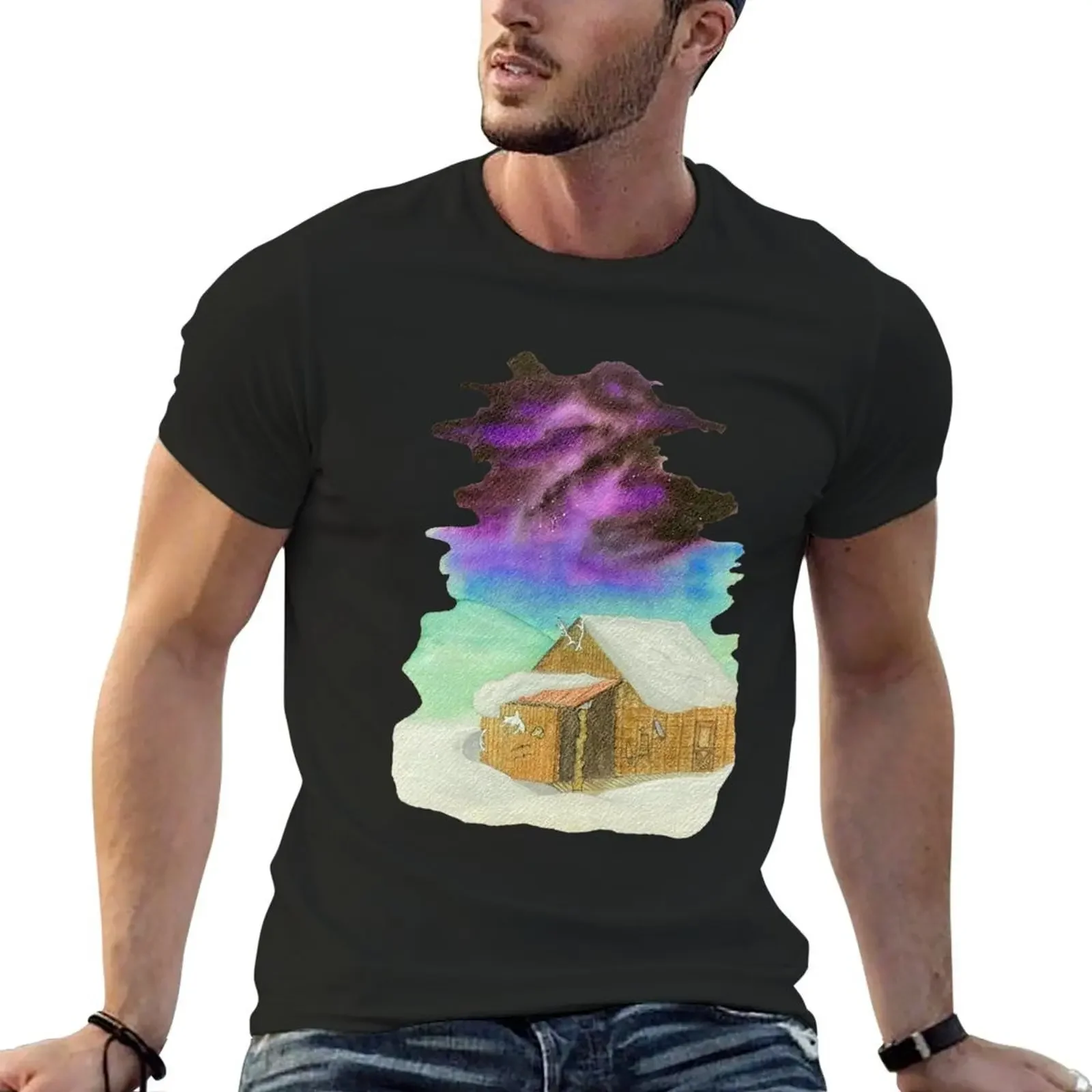 Acrylic Painting old wooden granary T-Shirt custom t shirt korean fashion graphic shirts vintage t shirt men