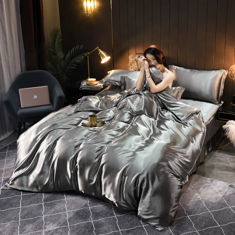 2025 Premium Light Luxury Bedding Set,  1.2m Single Bed, Lemon Yellow Solid Color, High-Quality Tencel, with Floral-Patterned