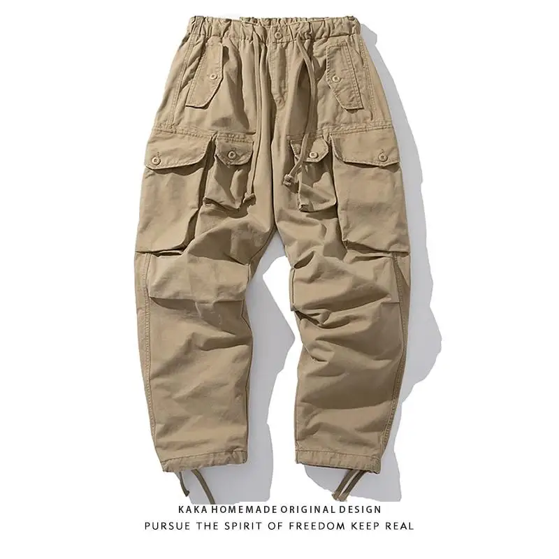 

Ретро-рабочие брюки в японском стиле для мужчин, прочные, с эффектом потертости, для активного отдыха, повседневные, с множеством карманов, прямого кроя