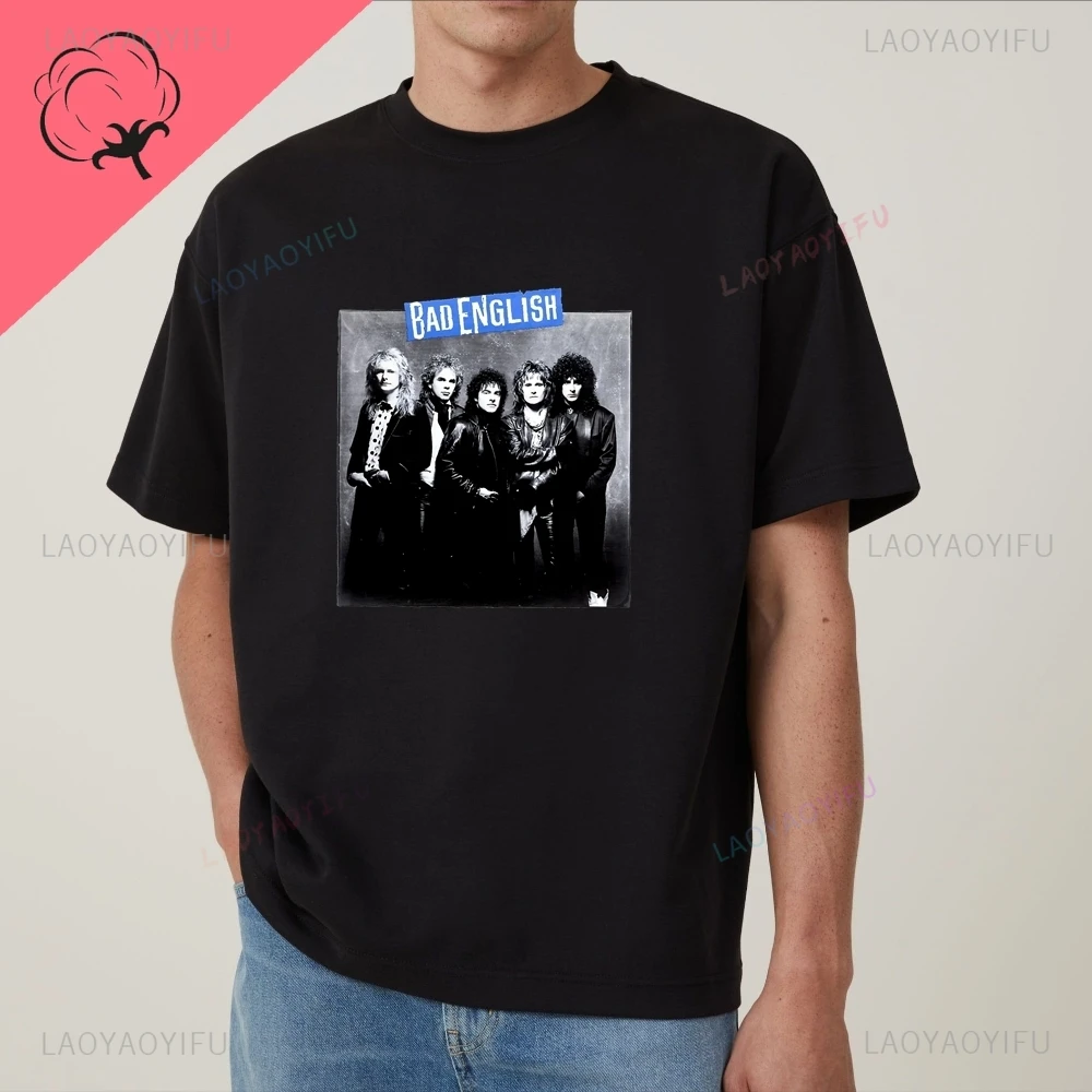 Retro New Style Bad English Rock Band Men's and Women's Universal Shirt with Pattern, Pure Cotton T-shirt #1