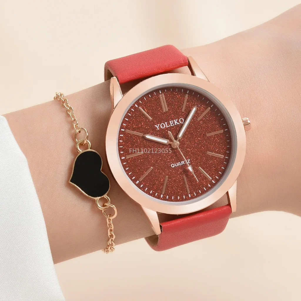 2pcs/Set Women Watches Fashion Casual Ladies Quartz Wristwatches Leather Strap Watch Women Female Clock for Girl Gift (No Box)