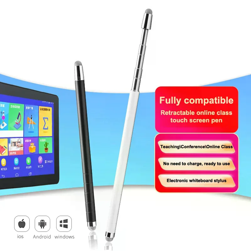 Double Nib Mesh Fiber Touch Screen Stylus Pen Retractable Teacher Pointer Universal For Phone Tablet Telescopic Rod Meeting Tool