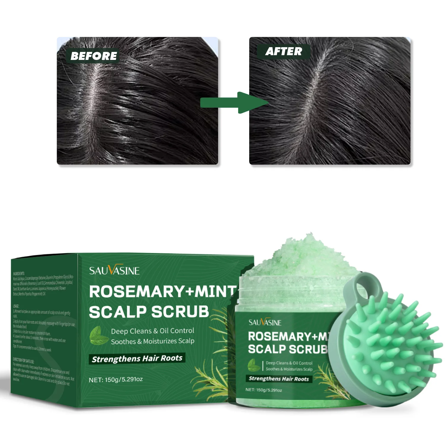 Rosemary Mint Scalp Scrub, Deep Cleansing Refreshing Oil Control, Rosemary Shampoo for Strengthens Hair Nourishing Scalp,150g